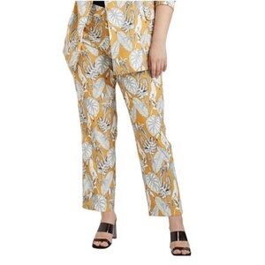 Eloquii Yellow Leaf Print Pants